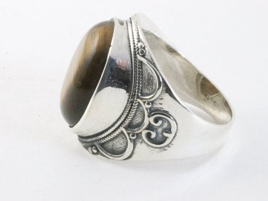 Bewerkte zilveren ring met tijgeroog afbeelding 2