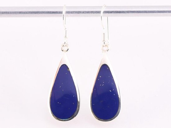 Grote druppelvormige zilveren oorbellen met lapis lazuli afbeelding 4