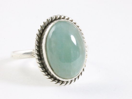 Bewerkte ovale zilveren ring met aquamarijn afbeelding 1