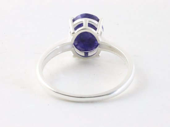 Fijne hoogglans zilveren ring met blauwe saffier afbeelding 3
