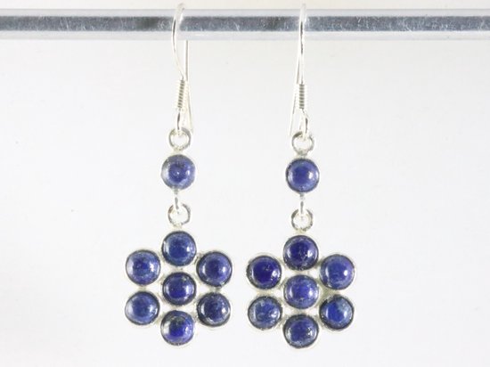 Lange bloemvormige zilveren oorbellen met lapis lazuli afbeelding 3