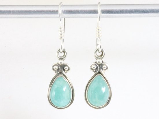 Fijne bewerkte zilveren oorbellen met groene amazoniet afbeelding 3