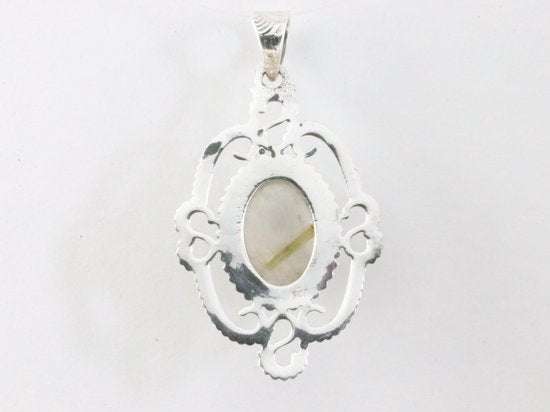 Opengewerkte zilveren hanger met gouden rutielkwarts afbeelding 3