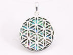 Ronde zilveren hanger met levensbloem op abalone schelp afbeelding 4