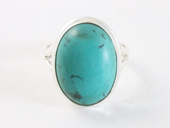 Ovale zilveren ring met Tibetaanse turkoois afbeelding 4