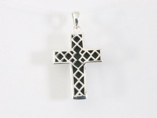 Fijne zilveren kruishanger met onyx afbeelding 3