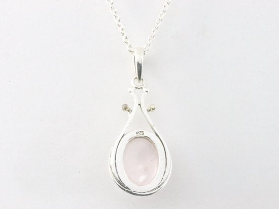 Zilveren hanger met rozenkwarts aan ketting afbeelding 3