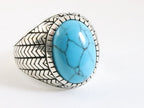 Zware bewerkte zilveren ring met blauwe turkoois afbeelding 1
