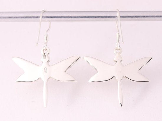 Zilveren libelle oorbellen met veelkleurige schelp afbeelding 3