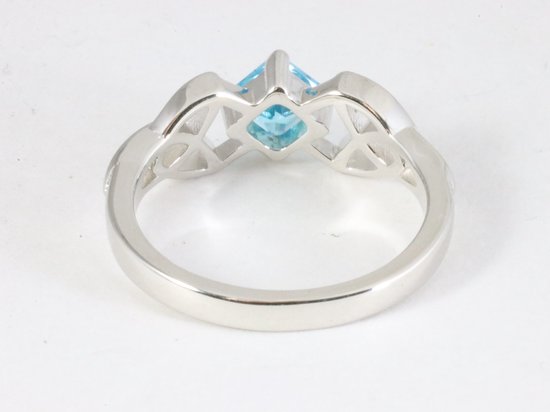 Opengewerkte hoogglans zilveren ring met aquamarijn afbeelding 3
