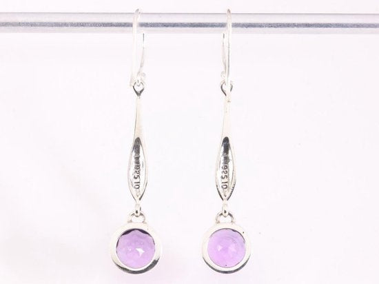 Lange bewerkte zilveren oorbellen met amethist afbeelding 3