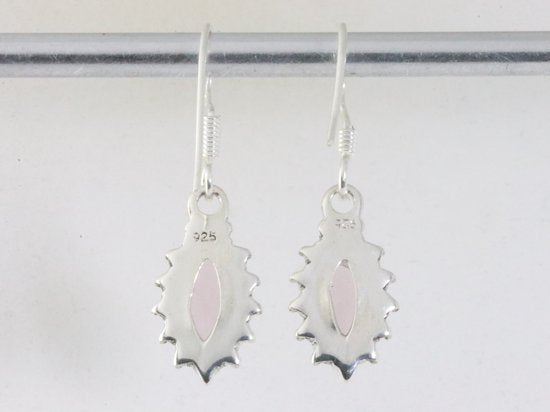 Fijne bewerkte zilveren oorbellen met rozenkwarts afbeelding 2
