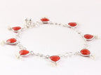 Zilveren enkelband met rode koraal steen en fijne parels afbeelding 2