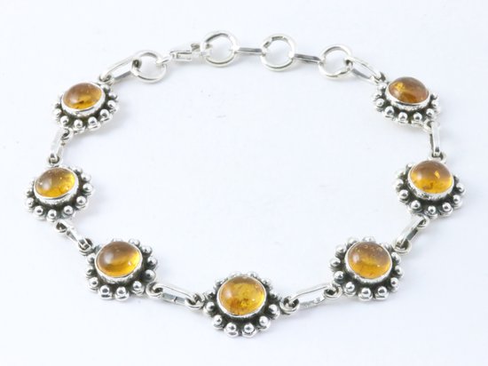 Bewerkte zilveren armband met amber afbeelding 1