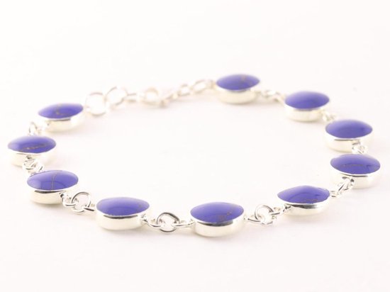 Hoogglans zilveren armband met lapis lazuli afbeelding 2