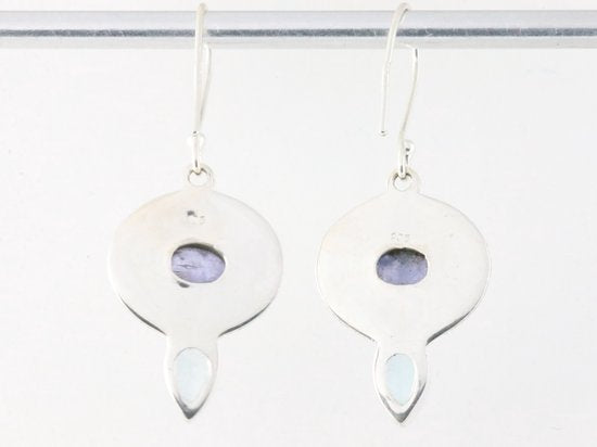 Bewerkte zilveren oorbellen met kyaniet en blauwe topaas afbeelding 3