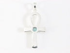 Bewerkte zilveren ankh hanger met blauwe topaas afbeelding 3
