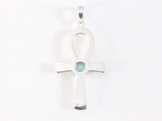 Bewerkte zilveren ankh hanger met blauwe topaas afbeelding 3