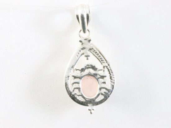 Opengewerkte zilveren hanger met rozenkwarts afbeelding 3