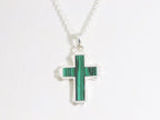 Zilveren kruishanger met malachiet aan ketting afbeelding 5