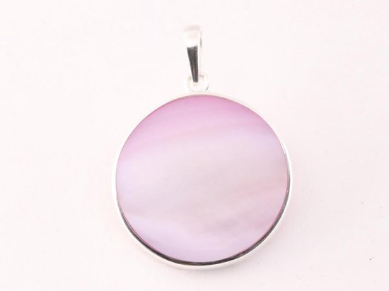 Ronde zilveren lotus hanger op roze parelmoer afbeelding 3