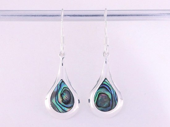Druppelvormige zilveren oorbellen met abalone schelp afbeelding 5
