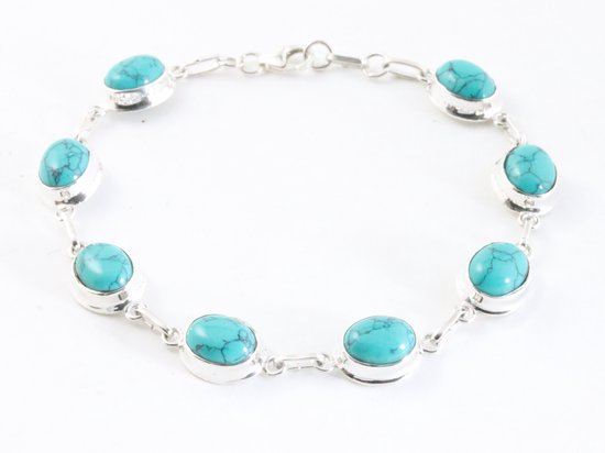 Hoogglans zilveren armband met turkoois afbeelding 1