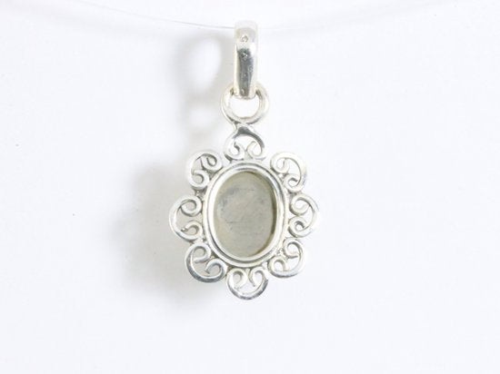 Fijne opengewerkte zilveren hanger met regenboog maansteen afbeelding 3