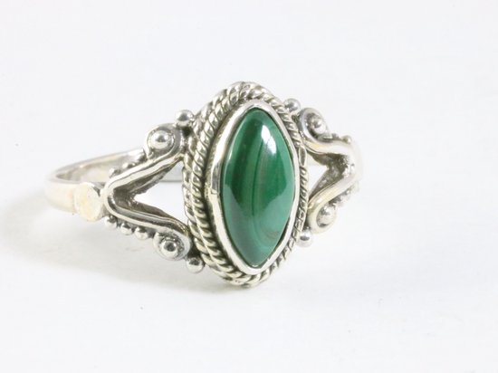 Fijne bewerkte zilveren ring met malachiet afbeelding 1