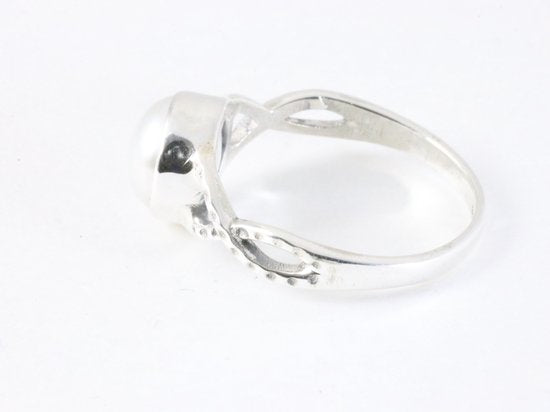 Fijne opengewerkte zilveren ring met parel afbeelding 2