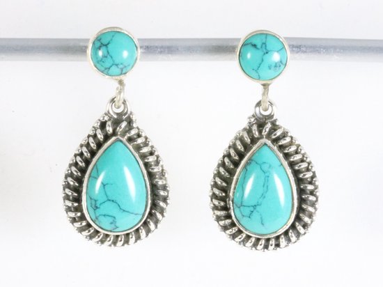 Bewerkte zilveren oorstekers met turkoois afbeelding 1