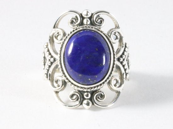 Opengewerkte zilveren ring met lapis lazuli afbeelding 4