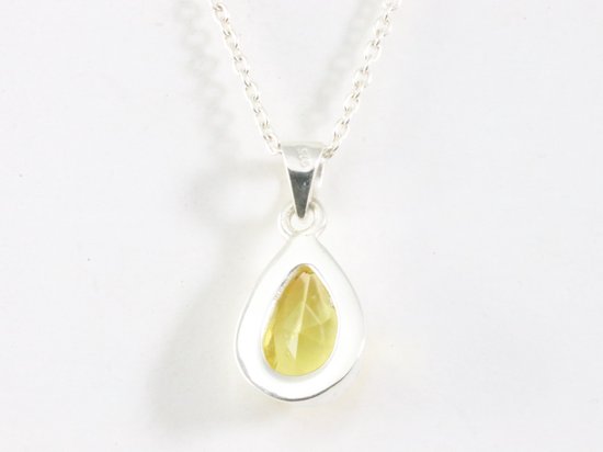 Druppelvormige zilveren hanger met citrien aan ketting afbeelding 3