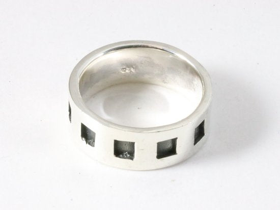 Zware zilveren ring met zwarte blokken afbeelding 3