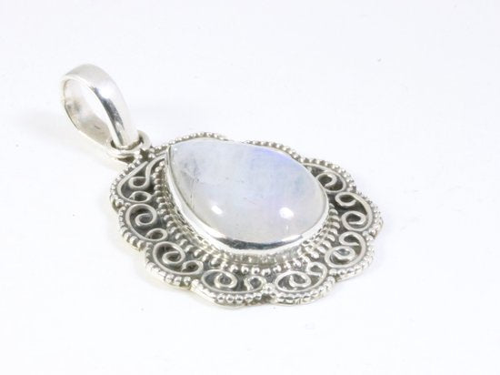 Bewerkte zilveren hanger met regenboog maansteen afbeelding 2