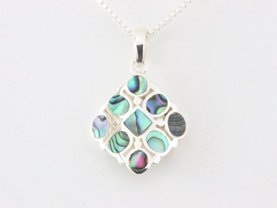 Hoogglans zilveren hanger met abalone schelp aan ketting afbeelding 4