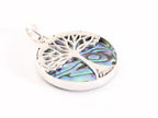 Ronde zilveren hanger met levensboom op abalone schelp afbeelding 2