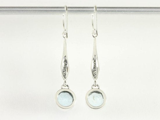 Lange bewerkte zilveren oorbellen met blauwe topaas afbeelding 3