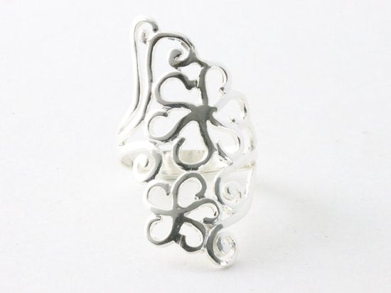 Langwerpige opengewerkte zilveren ring afbeelding 4