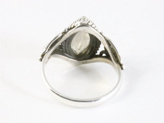 Fijne bewerkte zilveren ring met regenboog maansteen afbeelding 3