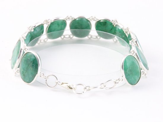 Zware zilveren armband met grote smaragd stenen afbeelding 3