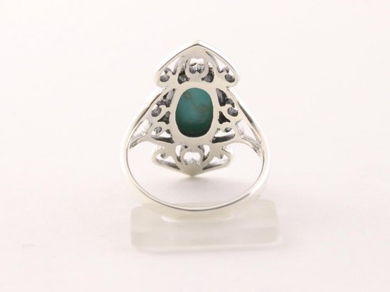 Opengewerkte zilveren ring met groene turkoois afbeelding 3