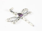 Opengewerkte zilveren libelle hanger met amethist aan ketting afbeelding 2