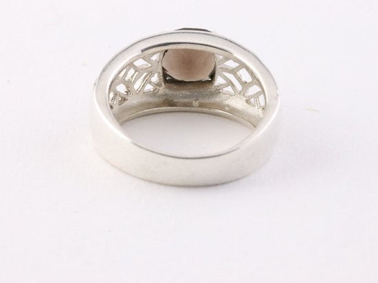 Opengewerkte zilveren ring met rookkwarts afbeelding 3