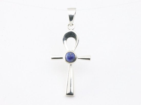 Fijne zilveren ankh hanger met lapis lazuli afbeelding 4