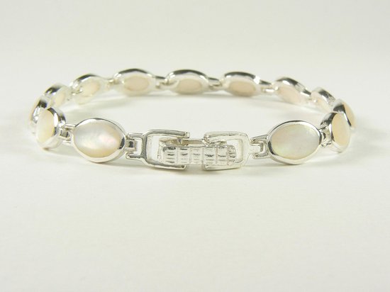 Zilveren schakelarmband met parelmoer afbeelding 4