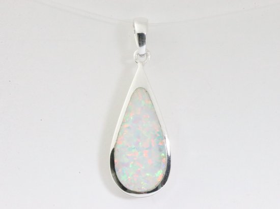 Druppelvormige hoogglans zilveren hanger met welo opaal afbeelding 4