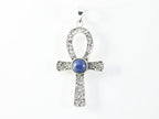 Bewerkte zilveren ankh hanger met lapis lazuli afbeelding 3