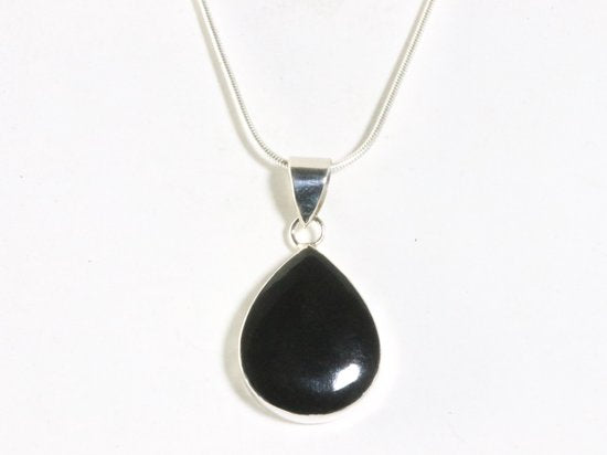 Druppelvormige zilveren hanger met onyx aan ketting afbeelding 4