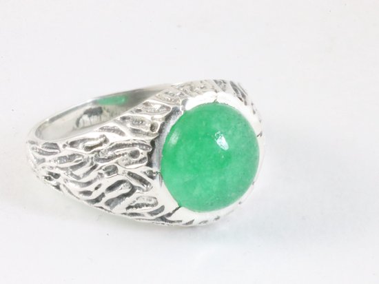 Bewerkte zilveren ring met jade afbeelding 1